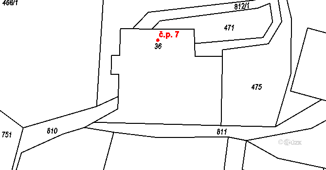 Malíkov 7 na parcele st. 36 v KÚ Malíkov, Katastrální mapa