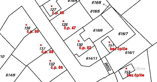 Milovice 52, Soběsuky na parcele st. 130 v KÚ Milovice, Katastrální mapa