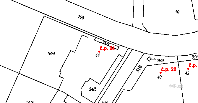 Vacanovice 24, Tršice na parcele st. 44 v KÚ Vacanovice, Katastrální mapa