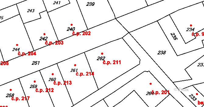 Velký Újezd 211 na parcele st. 262 v KÚ Velký Újezd, Katastrální mapa