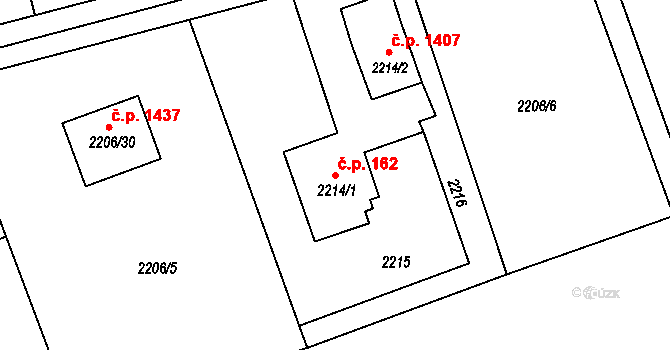 Lutyně 162, Orlová na parcele st. 2214/1 v KÚ Horní Lutyně, Katastrální mapa