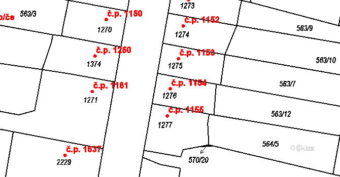 Hořice 1154 na parcele st. 1276 v KÚ Hořice v Podkrkonoší, Katastrální mapa