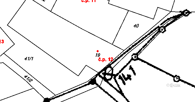 Roseč 12 na parcele st. 19 v KÚ Roseč, Katastrální mapa