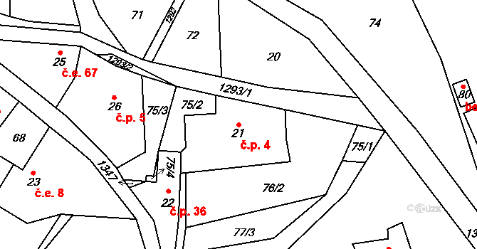 Lbín 4, Hlinná na parcele st. 21 v KÚ Lbín, Katastrální mapa