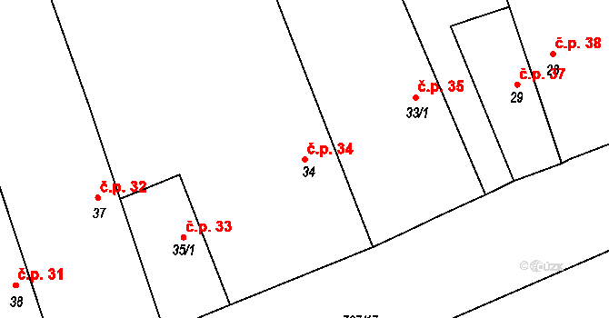 Vrbice 34 na parcele st. 34 v KÚ Vrbice u Poděbrad, Katastrální mapa