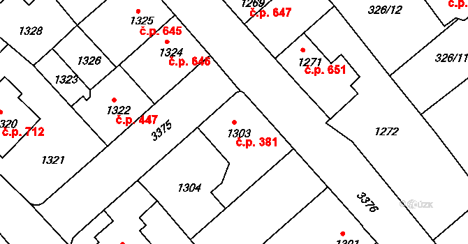 Pelhřimov 381 na parcele st. 1303 v KÚ Pelhřimov, Katastrální mapa