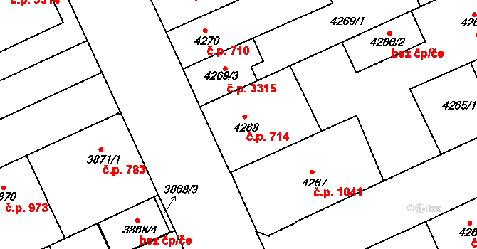 Teplice 714 na parcele st. 4268 v KÚ Teplice, Katastrální mapa