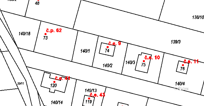 Borek 9 na parcele st. 74 v KÚ Borek nad Labem, Katastrální mapa
