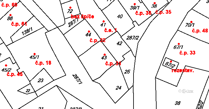 Rozvadovice 31, Litovel na parcele st. 43 v KÚ Rozvadovice, Katastrální mapa