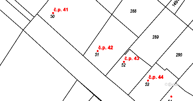 Mlékovice 42, Toušice na parcele st. 51 v KÚ Mlékovice, Katastrální mapa