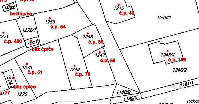 Dubeč 50, Praha na parcele st. 1247 v KÚ Dubeč, Katastrální mapa