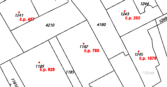Vinohrady 785, Praha na parcele st. 1182 v KÚ Vinohrady, Katastrální mapa