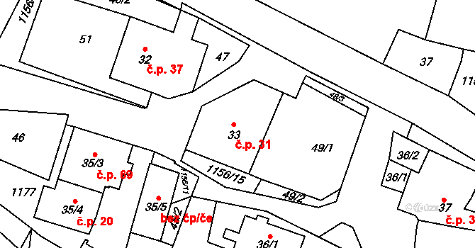 Velká Lhota 31, Volfířov na parcele st. 33 v KÚ Velká Lhota u Dačic, Katastrální mapa