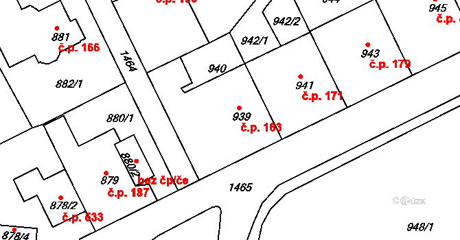 Jinonice 163, Praha na parcele st. 939 v KÚ Jinonice, Katastrální mapa