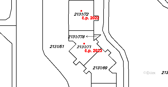 Stodůlky 2023, Praha na parcele st. 2131/71 v KÚ Stodůlky, Katastrální mapa