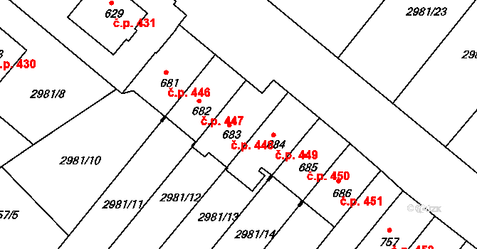 Kunžak 448 na parcele st. 683 v KÚ Kunžak, Katastrální mapa