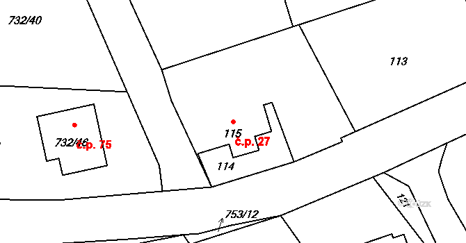 Lazec 27, Příbram na parcele st. 115 v KÚ Lazec, Katastrální mapa