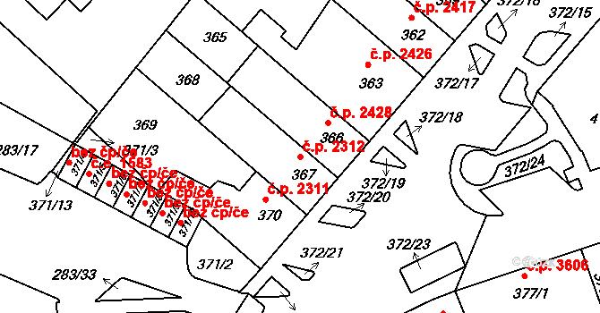 Chomutov 2312 na parcele st. 367 v KÚ Chomutov II, Katastrální mapa