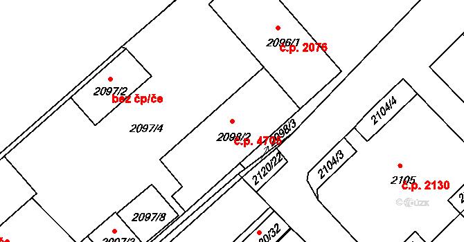 Chomutov 4705 na parcele st. 2098/2 v KÚ Chomutov II, Katastrální mapa