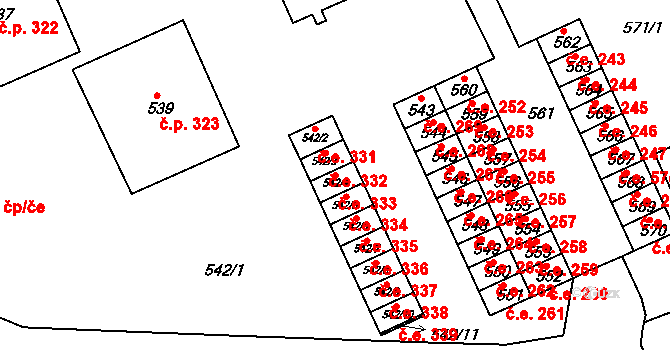 Mokrá 333, Mokrá-Horákov na parcele st. 542/4 v KÚ Mokrá u Brna, Katastrální mapa