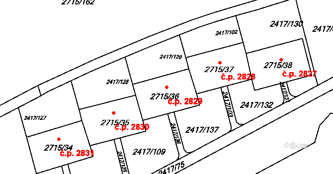 Hranice 2829, Karviná na parcele st. 2715/36 v KÚ Karviná-město, Katastrální mapa