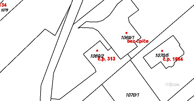 Ráj 313, Karviná na parcele st. 1069/2 v KÚ Ráj, Katastrální mapa