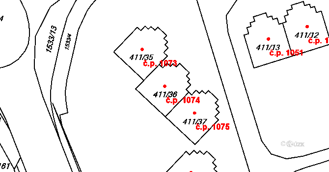 Ráj 1074, Karviná na parcele st. 411/36 v KÚ Ráj, Katastrální mapa