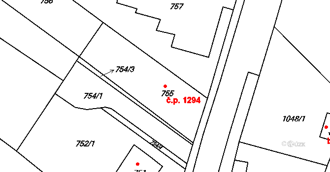 Rumburk 1 1294, Rumburk na parcele st. 755 v KÚ Rumburk, Katastrální mapa