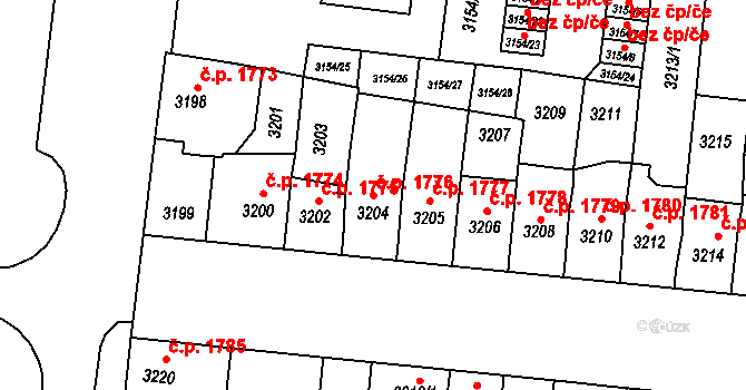 Prostějov 1776 na parcele st. 3204 v KÚ Prostějov, Katastrální mapa