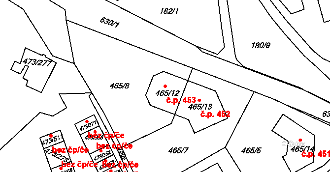 Veleslavín 453, Praha na parcele st. 465/12 v KÚ Veleslavín, Katastrální mapa