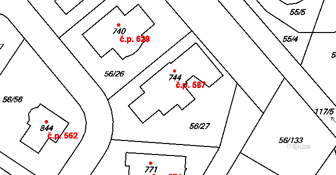 Hovorčovice 587 na parcele st. 744 v KÚ Hovorčovice, Katastrální mapa