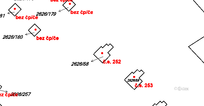 Doksy 252 na parcele st. 2626/58 v KÚ Doksy u Máchova jezera, Katastrální mapa