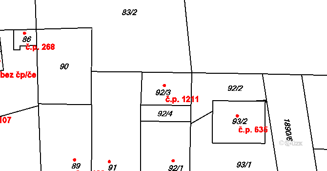 Černice 1211, Plzeň na parcele st. 92/3 v KÚ Černice, Katastrální mapa