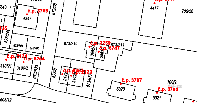Zlín 6747 na parcele st. 3861/2 v KÚ Zlín, Katastrální mapa