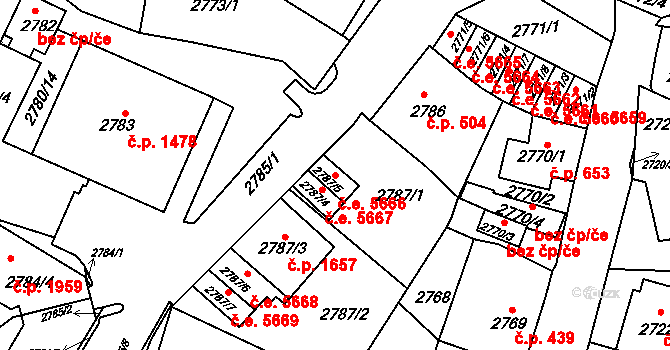 Kadaň 5666 na parcele st. 2787/5 v KÚ Kadaň, Katastrální mapa