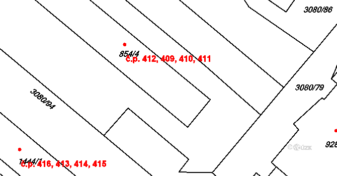 Týnec nad Sázavou 409,410,411,412 na parcele st. 854/4 v KÚ Týnec nad Sázavou, Katastrální mapa