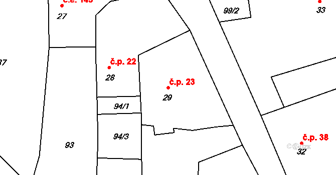 Líšno 23, Bystřice na parcele st. 29 v KÚ Líšno, Katastrální mapa