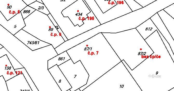 Škrdlovice 7 na parcele st. 87/1 v KÚ Škrdlovice, Katastrální mapa