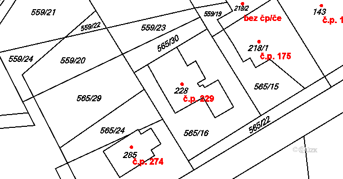 Štěpánov nad Svratkou 229 na parcele st. 228 v KÚ Štěpánov nad Svratkou, Katastrální mapa