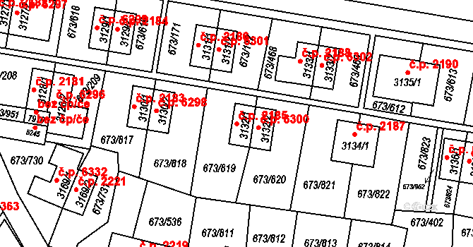 Zlín 2185 na parcele st. 3132/1 v KÚ Zlín, Katastrální mapa