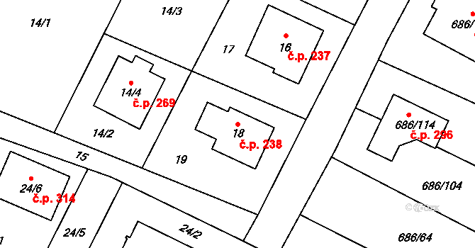 Suché Lazce 238, Opava na parcele st. 18 v KÚ Suché Lazce, Katastrální mapa