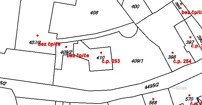 Hlučín 253 na parcele st. 410 v KÚ Hlučín, Katastrální mapa