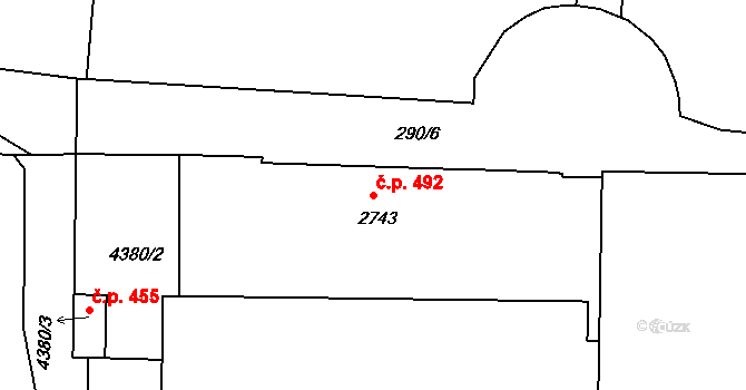 Pražské Předměstí 492, Písek na parcele st. 2743/3 v KÚ Písek, Katastrální mapa