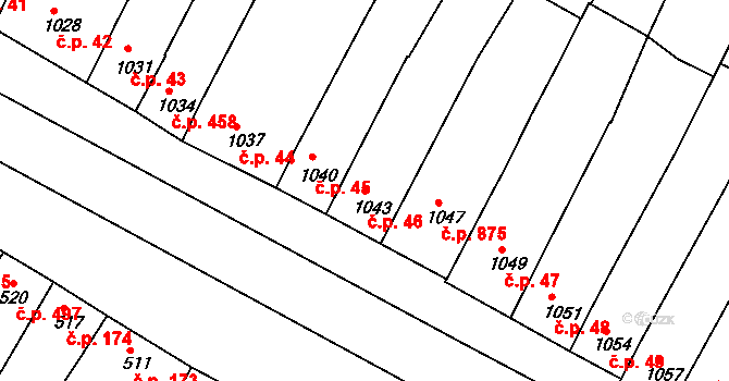 Hluk 46 na parcele st. 1043 v KÚ Hluk, Katastrální mapa