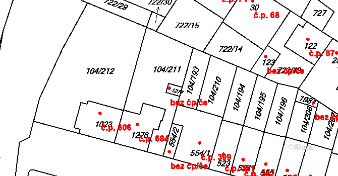 Třebíč 47771330 na parcele st. 1277 v KÚ Podklášteří, Katastrální mapa