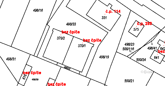 Čelákovice 49553330 na parcele st. 370/1 v KÚ Sedlčánky, Katastrální mapa