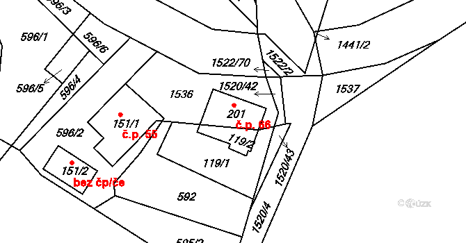 Petrašovice 66, Bílá na parcele st. 201 v KÚ Petrašovice, Katastrální mapa