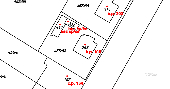 Chroustovice 196 na parcele st. 268 v KÚ Chroustovice, Katastrální mapa