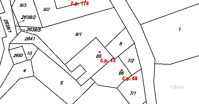 Záboří 13, Proseč na parcele st. 85 v KÚ Záboří u Proseče, Katastrální mapa