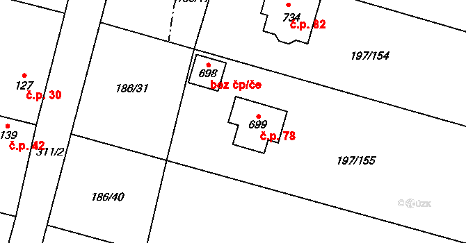 Hleďsebe 1.díl 78, Nelahozeves na parcele st. 699 v KÚ Nelahozeves, Katastrální mapa
